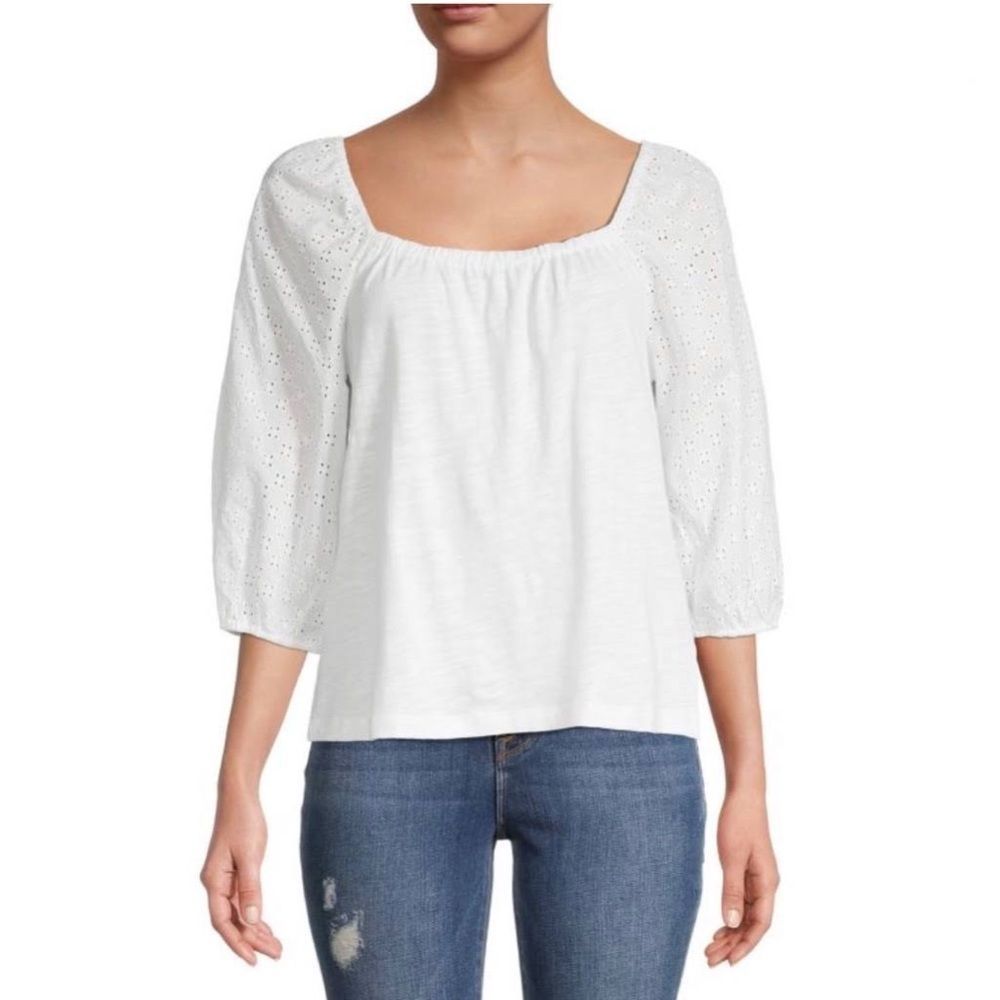 Sanctuary Nordstrom Zooey Square Neck White Puff Sleeve Blouse - Size S